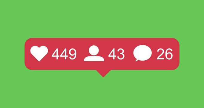 Animation on a green background. Increasing number of subscribers on social networks on chroma key.