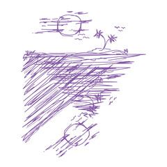 Fototapeta premium Summer beach sketch. Clothing line, summer tee, apparel, painting, sketching. Graphic tee design, t-shirt. 