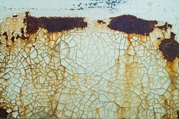 Rust and cracked peeling paint on the side of an old pickup truck