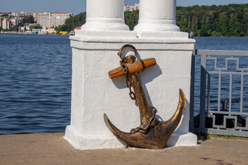 Dummy anchor on the waterfront. Ternopil, Ukraine