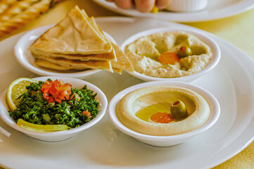 Arabic Mezze plater meal served at a resturant