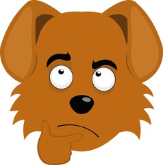 Vector emoticon illustration of a cartoon dog's face with a thinking expression