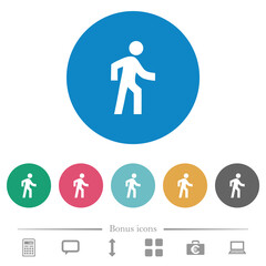 Man walking right flat round icons