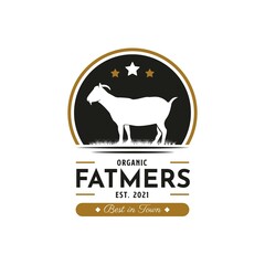 Vintage Retro Goat Farm Logo. With head and horns Silhouette. Premium and Luxury Logo Template
