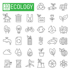 ecology outline set isolated on white background. save nature and sustainable thin line style collection. conservation and eco friendly sign. environmental and energy.vector illustration  flat design.