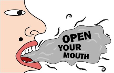 illustration of a human face saying open your mouth. smoking mouth vector design