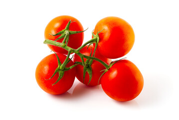 Red ripe Tomato close-up. Tomatoes branch isolated on white.