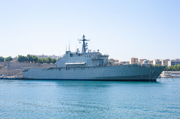 destroyer moored in the port of the ancient city of brindisi near the fortress Swabian Castle