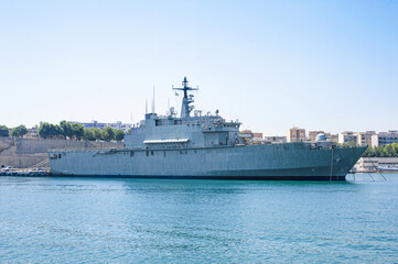 destroyer moored in the port of the ancient city of brindisi near the fortress Swabian Castle