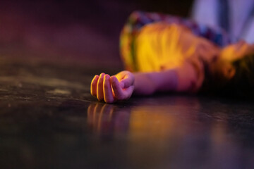 dancers hand close-up near the floor in contact improvisation intentionally with motion blur and...