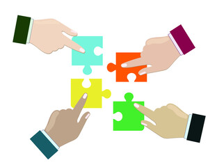 Concept of teamwork and integration with businessman holding colorful puzzle