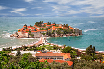 Sveti Stefan peninsula on the Adriatic Sea in Budva, Montenegro