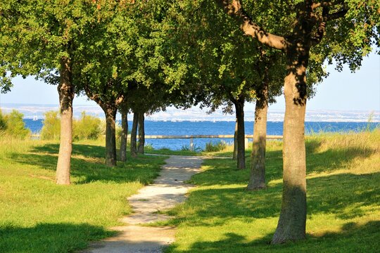 All&eacute;e dans le parc au bord de l'&eacute;tang &agrave; Martigues