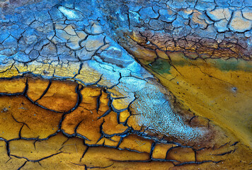 Abstract texture of cracked mud with wonderful colors and formations