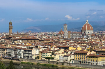 Fototapeta na wymiar View of the historic city of Florence, Italy with the imposing Cathedral of Santa Maria del Fiore