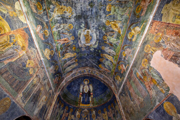 Fototapeta na wymiar Frescos inside of the historical Saint Sophia church known also as Sveti Sofija in Ohrid, North Macedonia