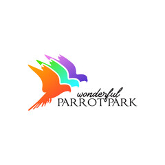 Three colorful flying parrots logo design