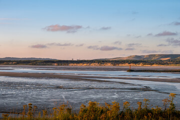 Baie de Canche at low tide, natural reserve in Pas-de-calais, north of France, on a summer evening
