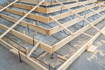 Formwork made of boards for pouring concrete street stairs