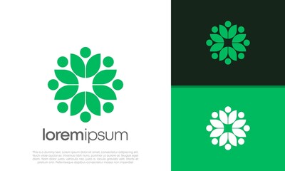 Abstract round garden plant natural line symbol. Green branch with leaves business sign.