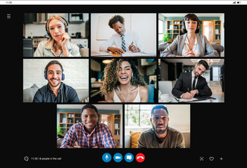 Business people on a work video call from home.