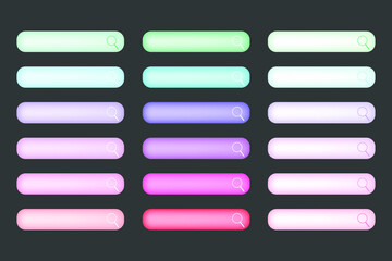 3d gradient search bar set. Ui interface design elements. Mobile application button. Pastel colors. Isolated vector.