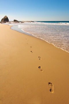 Footprints in the sand at waters edge at Elephant Rock
