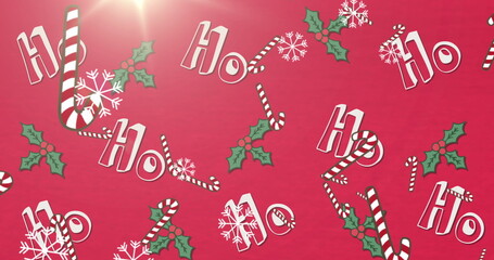 Image of ho, ho, ho text with christmas presents