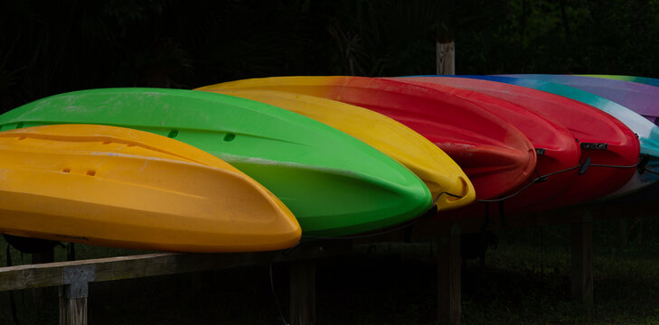 colorful kayaks in the harbor