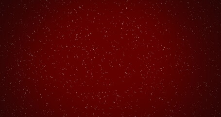 Image of winter scenery with snow falling on red background