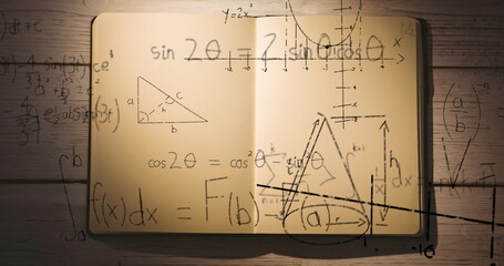 Mathematical equations against open book