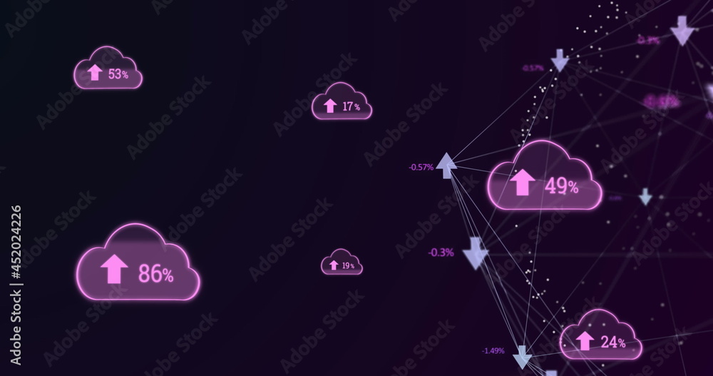 Poster globe of arrows against multiple cloud icon with increasing percentage