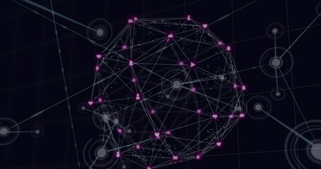 Globe of digital icons against black background