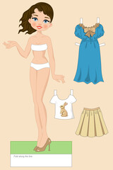Paper doll with clothes to be collected or cut out for girls