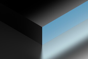 Abstract illustration with cube corner colored in drak gray and blue colors. 