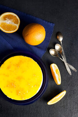 Orange cake with cream mousse and orange jelly