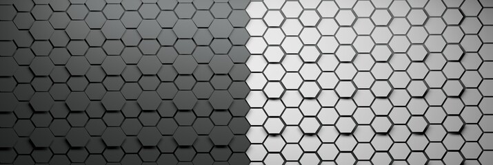 Wide web banner with hexagonal pattern in two colors black and white.