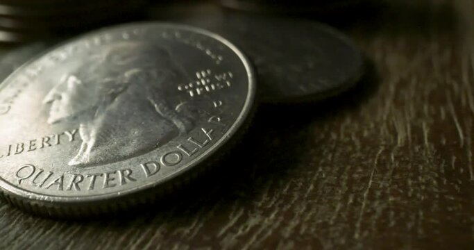 Quarter Coin Extreme Close Up Pan Left