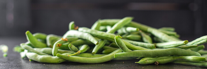green beans fresh harvest organic product meal snack on the table copy space food background rustic. top view keto or paleo diet veggie vegan or vegetarian food