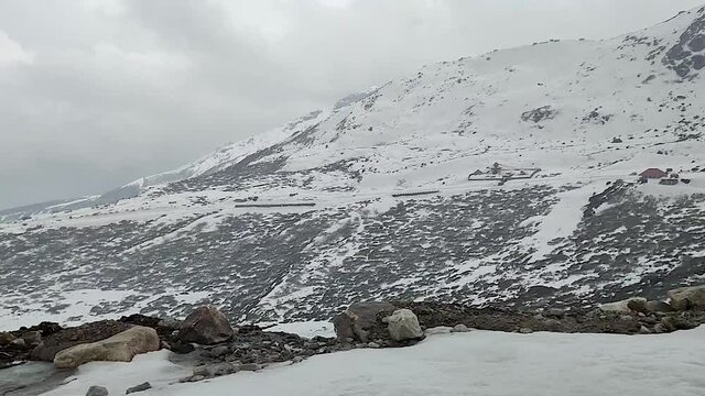 himalayan snow cap mountain landscape in winter at morning from top angle