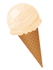 コーンにのったアイスクリームのイラスト_バニラ