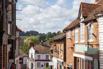 Fototapeta premium View of the hilly landscape from a small street in the picturesque village of Rye, England.