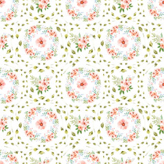 Watercolor seamless patterns with flowers, festive bouquets and individual elements of bouquets