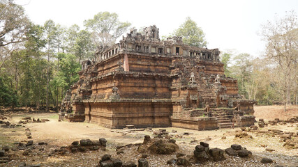 Angkor Thom ancient temples from the Khmer Empire at the Angkor Wat complex of Cambodia.