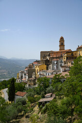 Panoramic view of Chiaromonte, a medieval town in the Basilicata region in Italy.