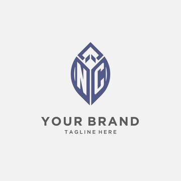 NC logo with leaf shape, clean and modern monogram initial logo design