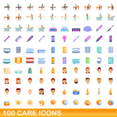 100 care icons set. Cartoon illustration of 100 care icons vector set isolated on white background