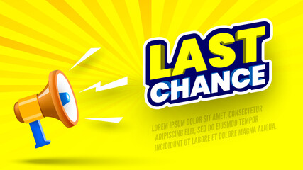 Last chance sale banner with megaphone on yellow striped background. Vector illustration.