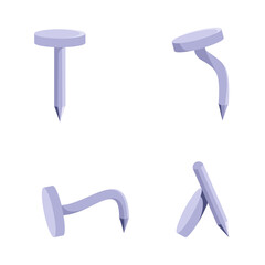 Metal nails in a set of bundles. White background