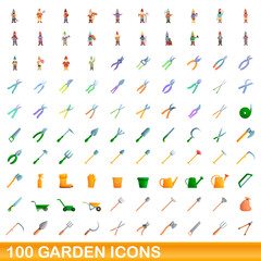 Fototapeta na wymiar 100 garden icons set. Cartoon illustration of 100 garden icons vector set isolated on white background